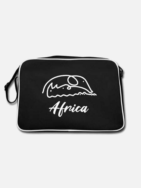 Afrika Elefant Nashorn Krokodil Safari Urlaub Wild - Retro Tasche - Schwarz/Weiß - Hinten