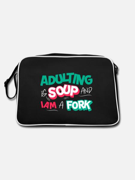 Adulting Is Soup And I'm A Fork Funny Adultish - Retro Bag - black/white - Back