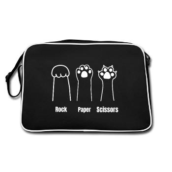 Katze Pfoten Stein Schere Papier Spiel Katzenmama - Retro Tasche - Schwarz/Weiß - Hinten
