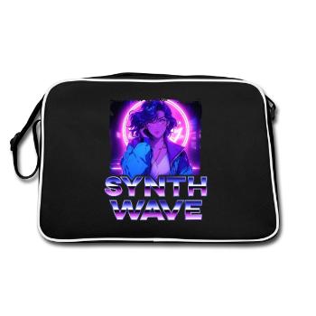Synthwave Music Album Cover - Anime Shirt - Retro Bag - black/white - Back