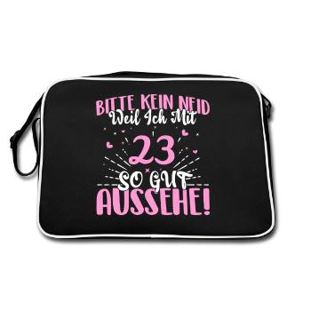 Bitte kein Neid weil ich mit 23 so gut aussehe! - Retro Tasche - Schwarz/Weiß - Hinten