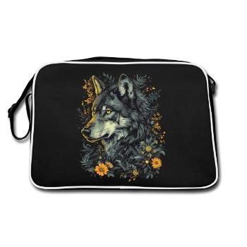 Loup loup tête mystique Floral Nature nature sauvage Art - Sac Retro - noir/blanc - Dos