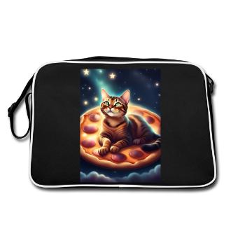 Pizza-Katze - Retro Tasche - Schwarz/Weiß - Hinten