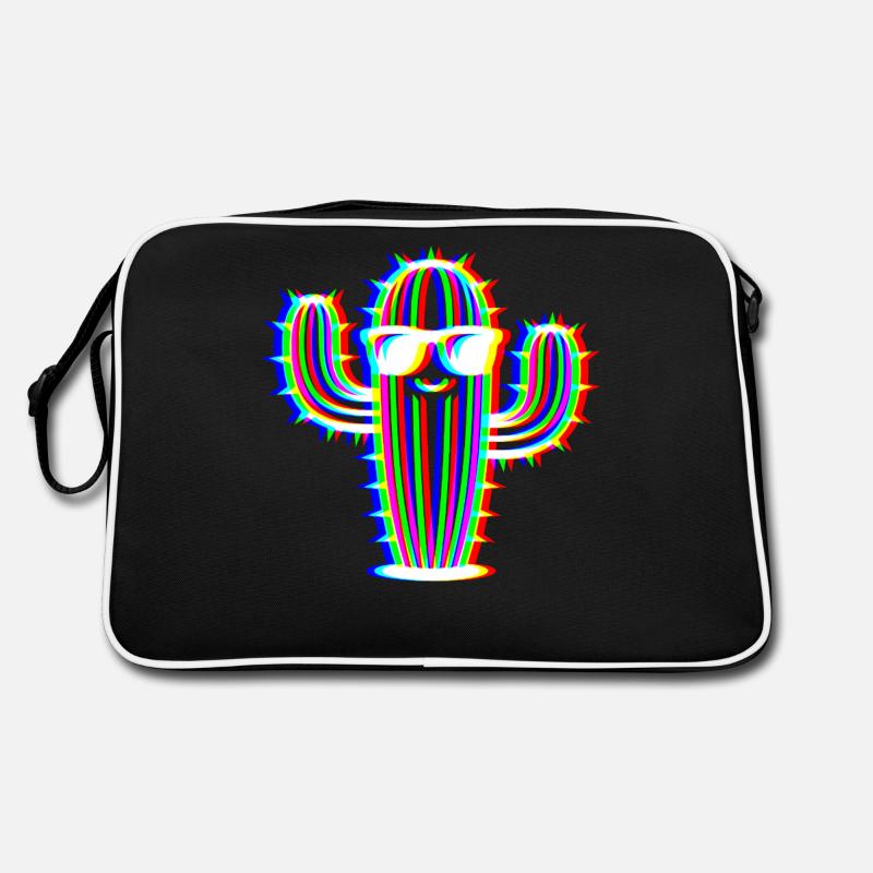 Glitch Kaktus – Party & Fun Style - Retro Tasche - Schwarz/Weiß