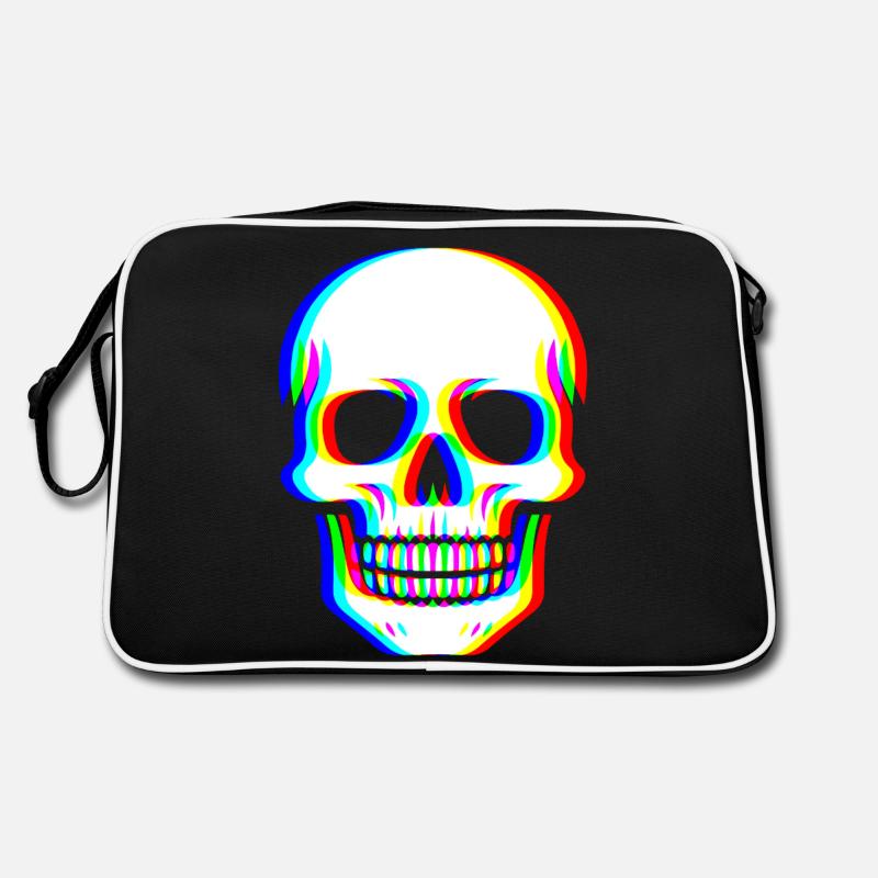 Glitch Schädel - Cyber Kunst - Retro Tasche - Schwarz/Weiß