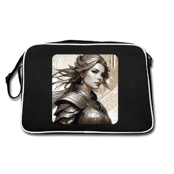 Fantasy Anime Girl Wikinger Germanen Mittelalter - Retro Tasche - Schwarz/Weiß - Hinten