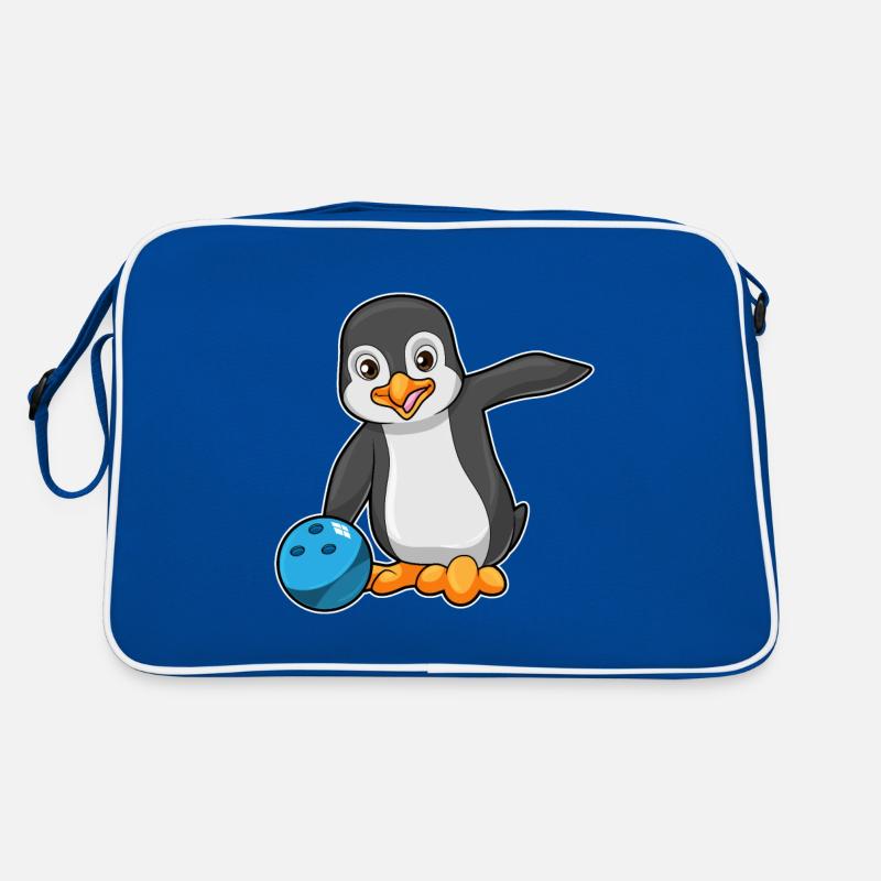 Pinguin beim Bowling mit Bowlingkugel Retro Tasche