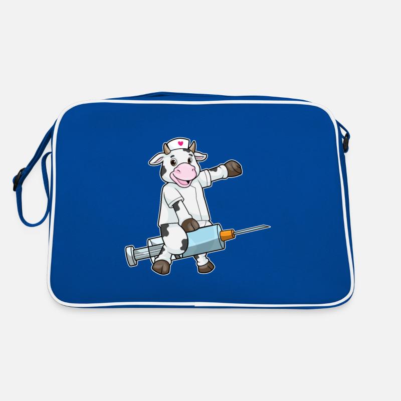 Kuh als Krankenschwester mit Herz & Spritze Retro Tasche