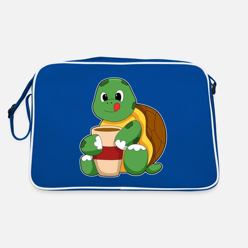 Schildkröte mit Tasse Kaffee Retro Tasche