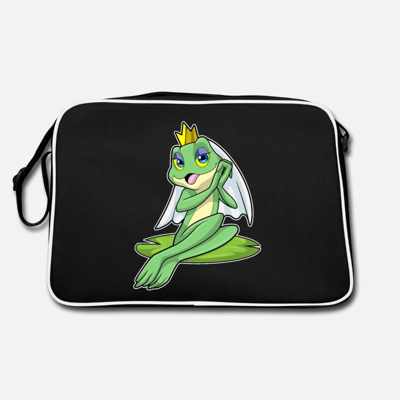 Frosch als Braut bei Hochzeit mit Krone - Retro Tasche - Schwarz/Weiß