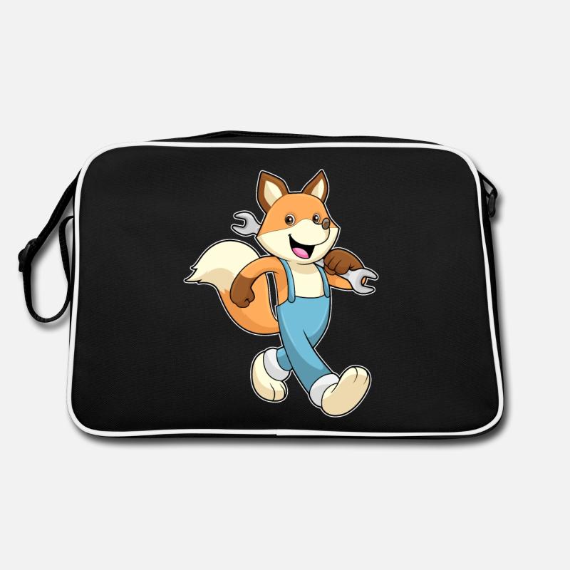 Fuchs als Mechatroniker mit Schraubenschlüssel Retro Tasche