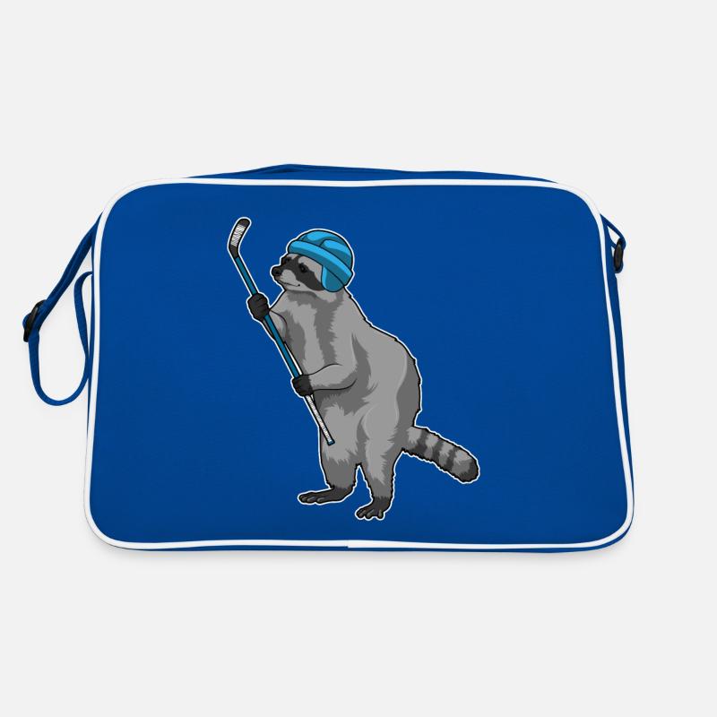 Waschbär beim Eishockey mit Eishockeyschläger Retro Tasche