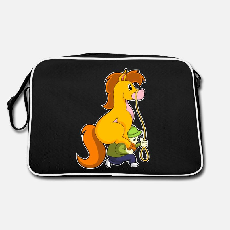 Pferd mit Junge - Retro Tasche - Schwarz/Weiß