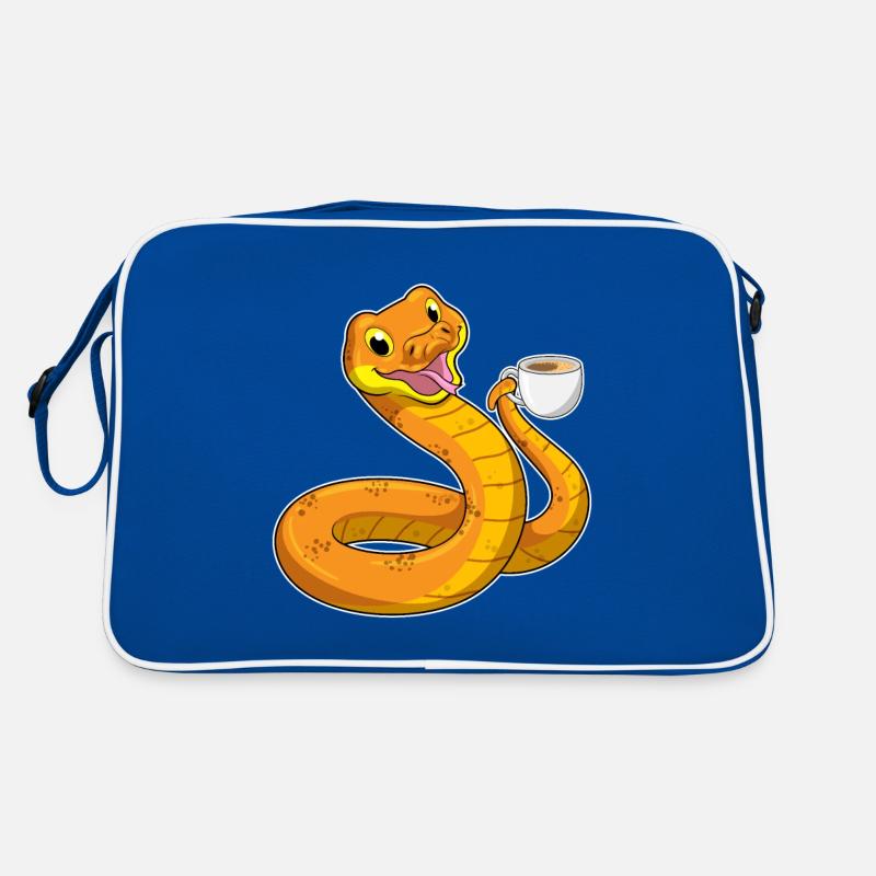 Schlange mit Tasse Kaffee Retro Tasche