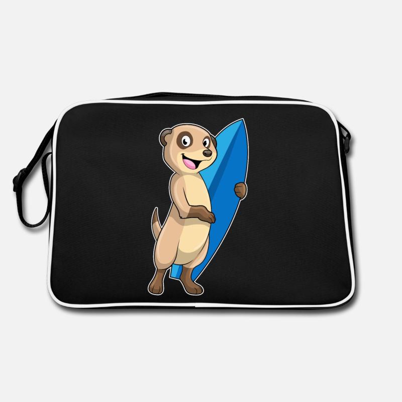Erdmännchen als Surfer mit Surfbrett - Retro Tasche - Schwarz/Weiß