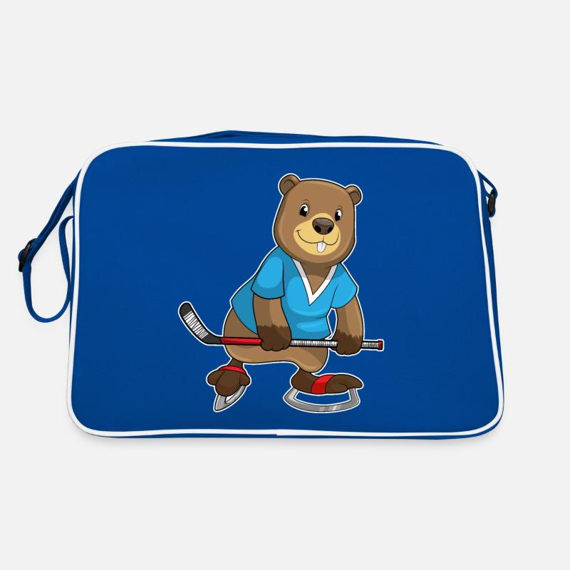 Biber beim Eishockey mit Eishockeyschläger Retro Tasche