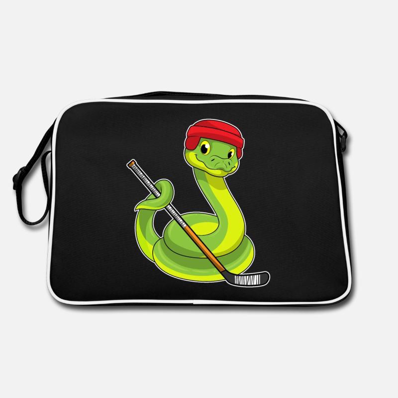 Schlange beim Eishockey mit Eishockeyschläger Retro Tasche