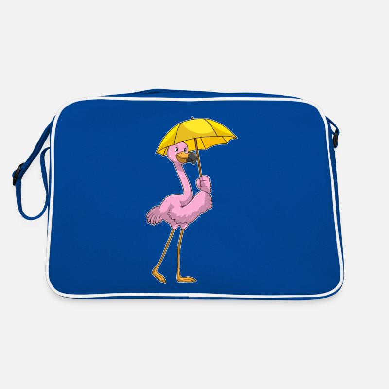 Flamingo bei Regen mit Regenschirm Retro Tasche