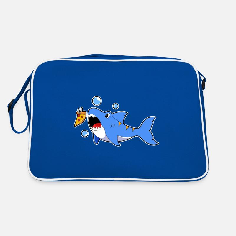 Hai mit Pizza als Köder Retro Tasche
