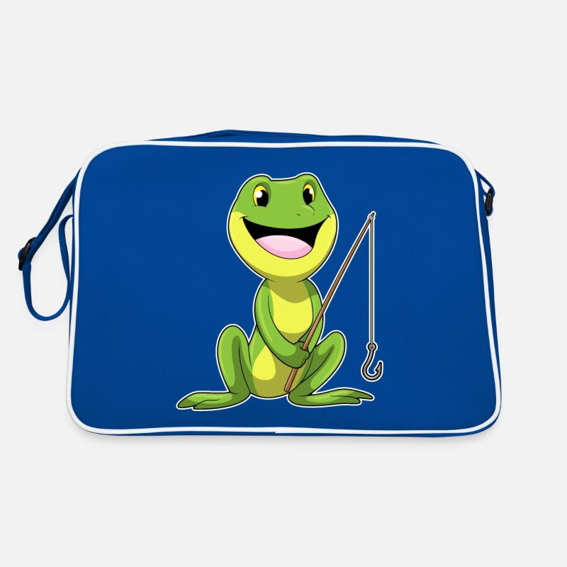 Frosch beim Angeln mit Angel Retro Tasche