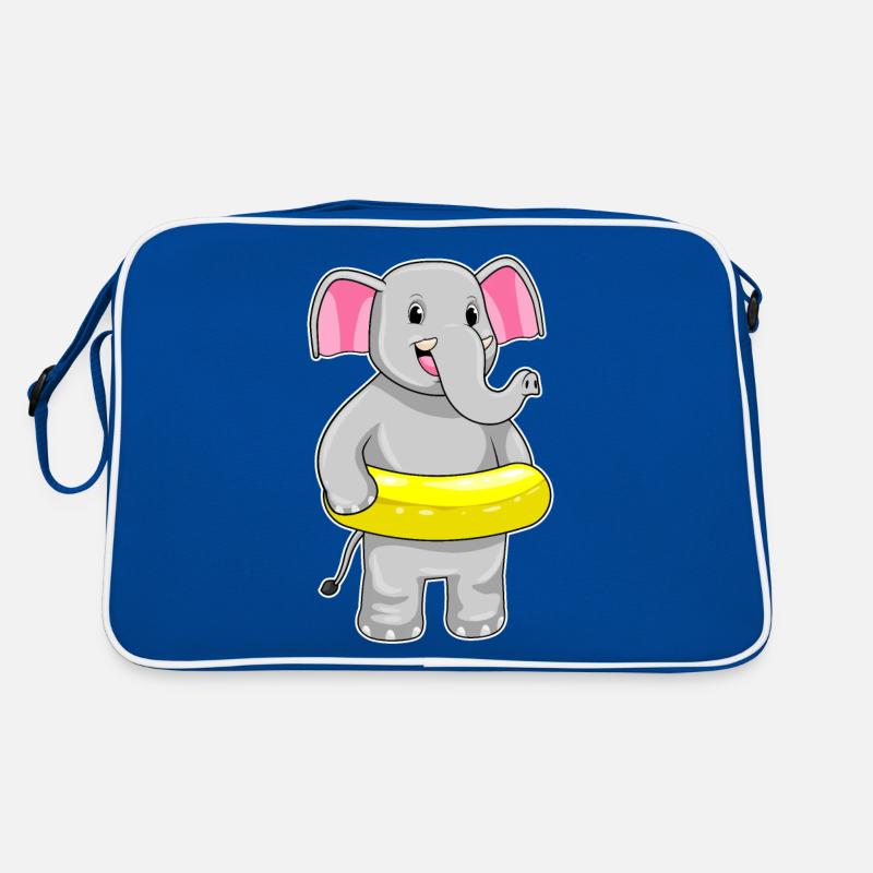 Elefant beim Schwimmen mit Rettungsring Retro Tasche