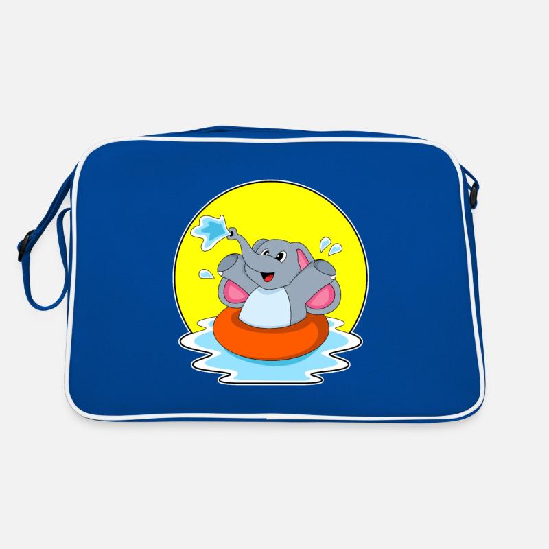 Elefant beim Schwimmen mit Rettungsring Retro Tasche
