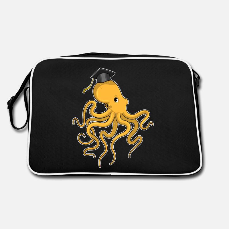 Krake als Student mit Diplom - Retro Tasche - Schwarz/Weiß
