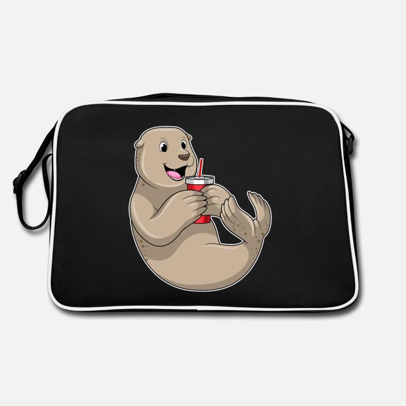 Seehund mit Becher mit Strohhalm Retro Tasche
