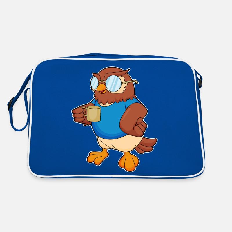 Eule mit Kaffeebecher Retro Tasche