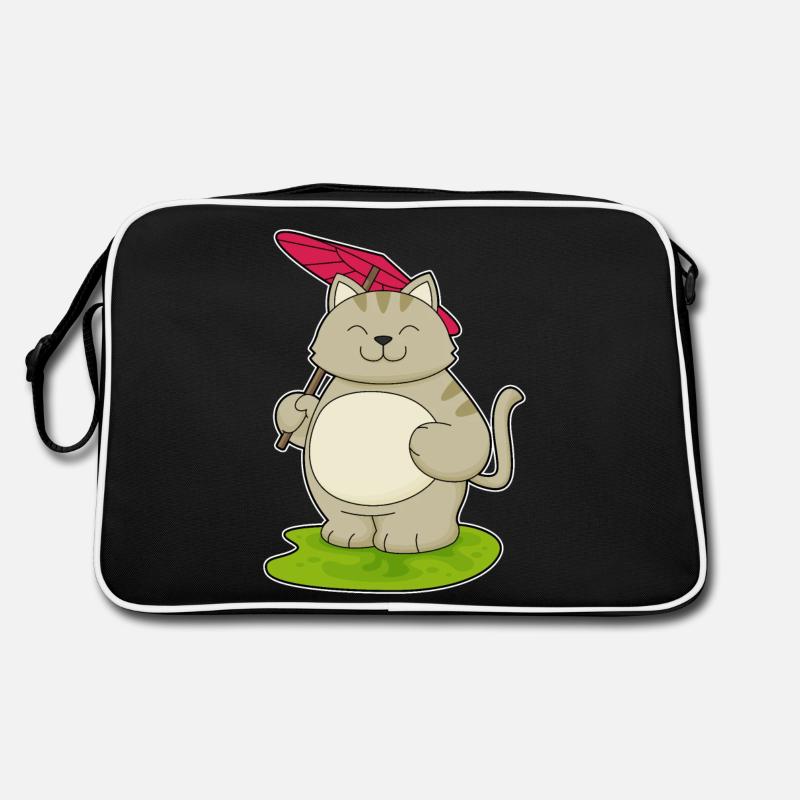 Katze mit Regenschirm Retro Tasche
