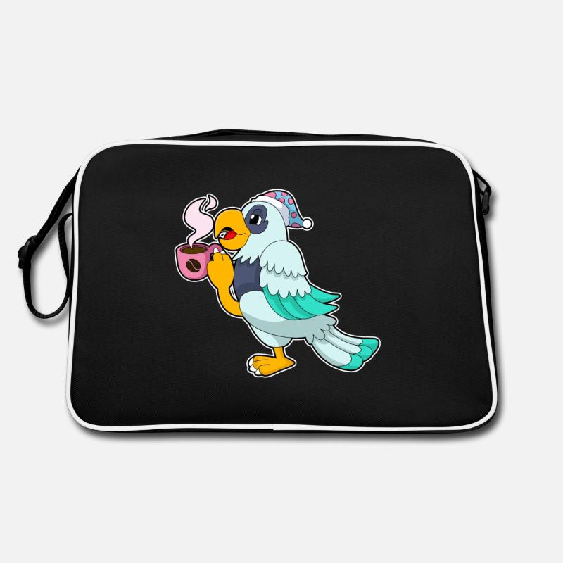 Papagei mit Tasse Kaffee Retro Tasche