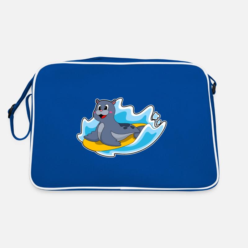 Seehund als Surfer mit Surfbrett Retro Tasche
