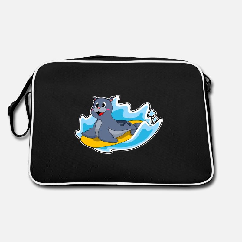Seehund als Surfer mit Surfbrett Retro Tasche