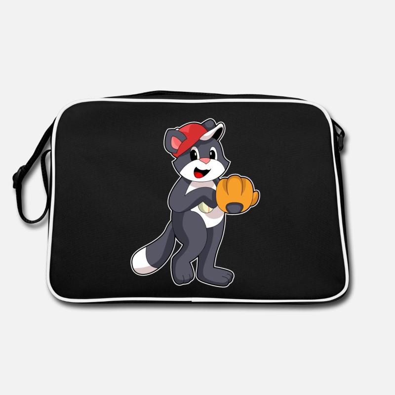 Cat playing baseball with a baseball glove Retro Bag