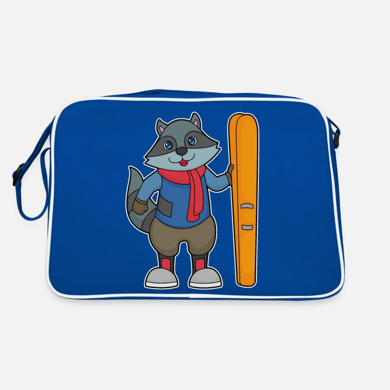 Waschbär Skifahrer Ski Retro Tasche