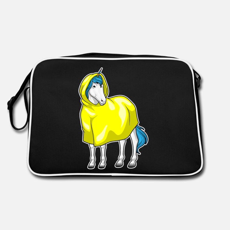 Einhorn Regenjacke - Retro Tasche - Schwarz/Weiß