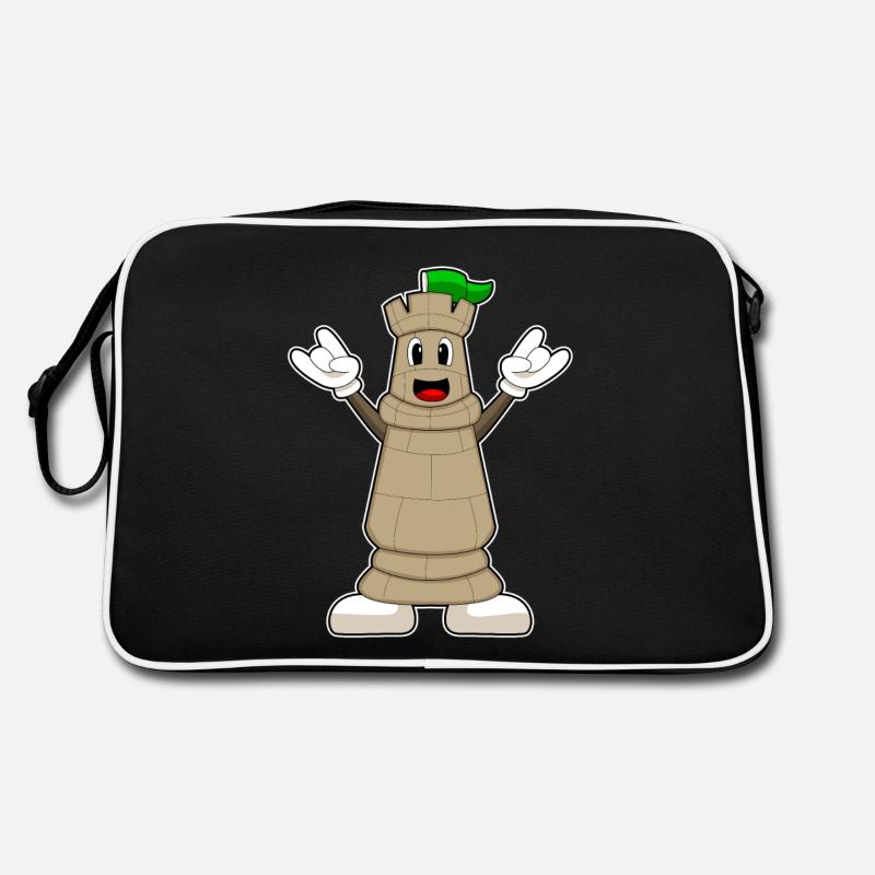 Schachfigur Turm Schach - Retro Tasche - Schwarz/Weiß