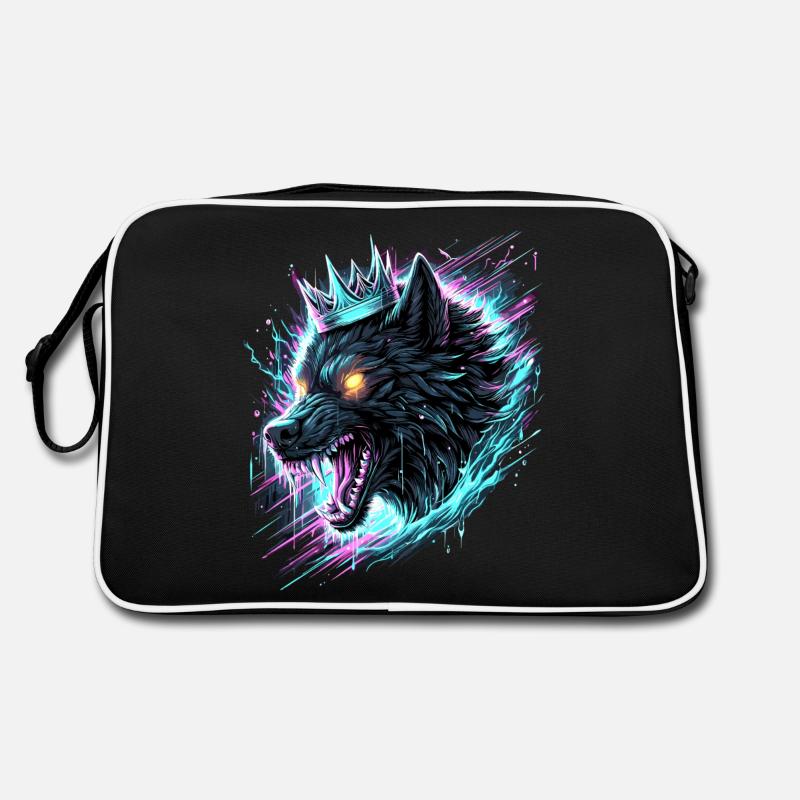 Königlicher Wolf Synthwave - Retro Tasche - Schwarz/Weiß