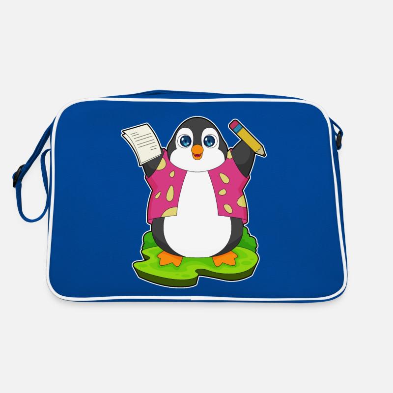 Pinguin Bleistift Papier Schule Retro Tasche