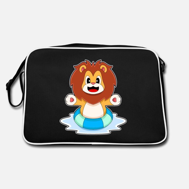 Löwe Schwimmen Rettungsring - Retro Tasche - Schwarz/Weiß