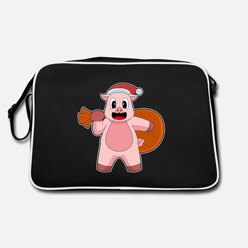Schwein Weihnachten Sack - Retro Tasche - Schwarz/Weiß