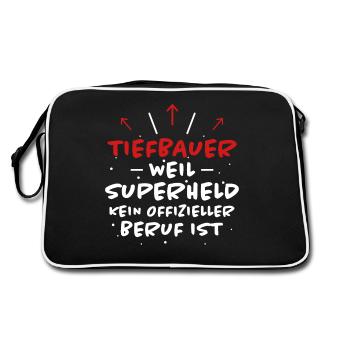 Tiefbauer Spruch Beruf Lustiges Tiefbauer Geschenk - Retro Tasche - Schwarz/Weiß - Hinten
