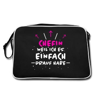 Chefin Spruch Familie Beruf Lustig Chefin Geschenk - Retro Tasche - Schwarz/Weiß - Hinten