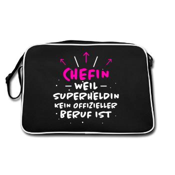 Chefin Spruch Familie Beruf Lustig Chefin Geschenk - Retro Tasche - Schwarz/Weiß - Hinten