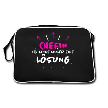 Chefin Spruch Familie Beruf Lustig Chefin Geschenk - Retro Tasche - Schwarz/Weiß - Hinten