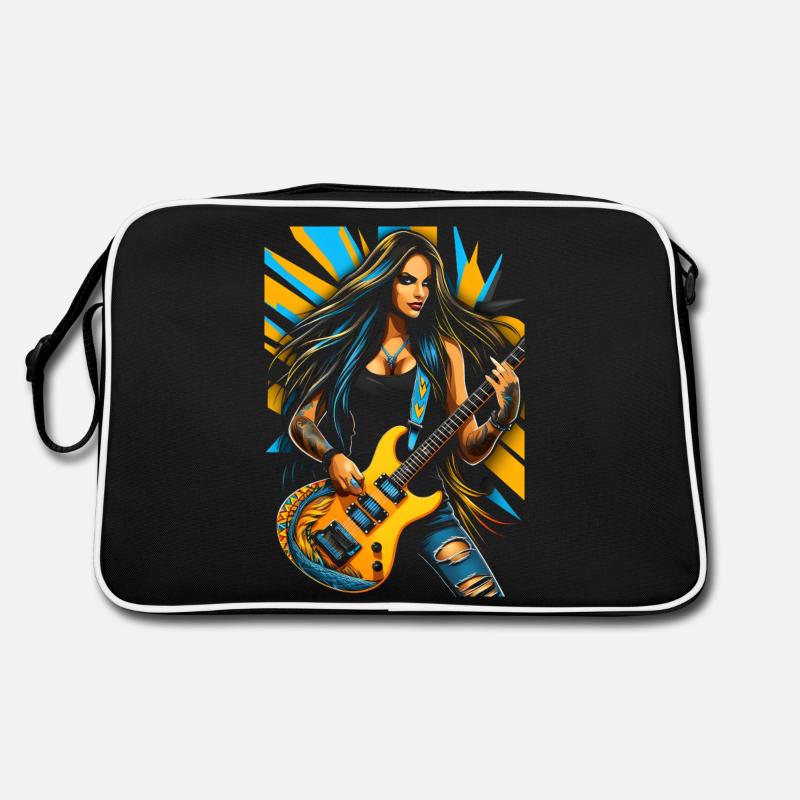 Wilde Gitarrendiva mit E-Gitarre - Retro Tasche - Schwarz/Weiß