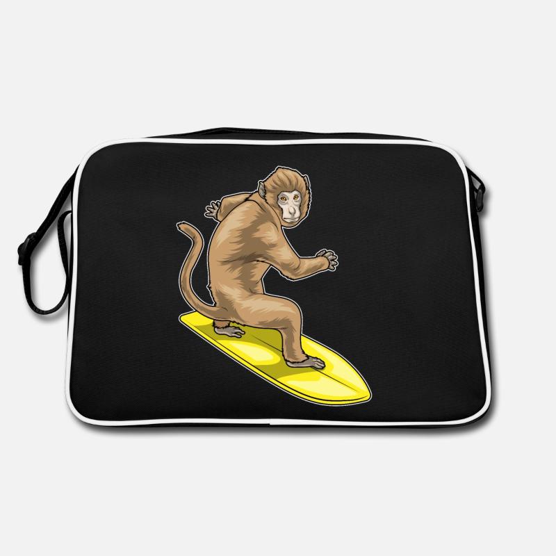 Affe Surfer Surfbrett - Retro Tasche - Schwarz/Weiß