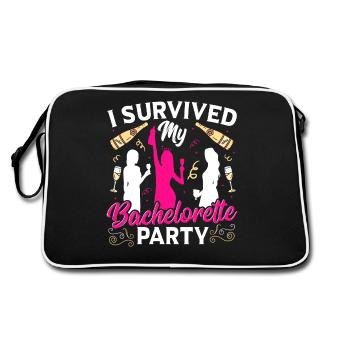 Brautparty Hochzeit Bachelorette-Party überlebt - Retro Tasche - Schwarz/Weiß - Hinten