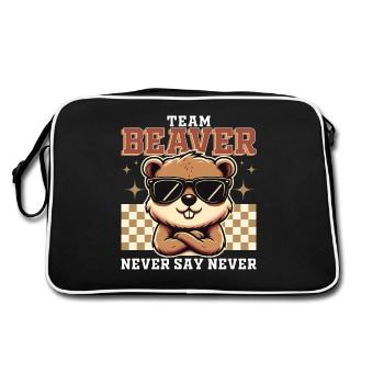 TEAM BEAVER - SAG NIEMALS NIE - Retro Tasche - Schwarz/Weiß - Hinten