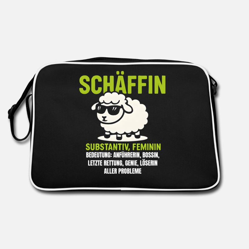 Schaf Spruch Schäffin Lustig Geschenkidee Schafe - Retro Tasche - Schwarz/Weiß